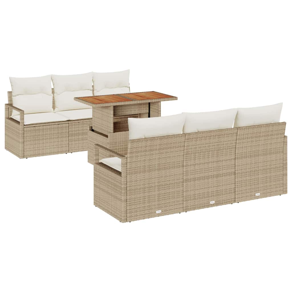 Havesofa Sæt med pude 7 pcs beige og cremefarvet