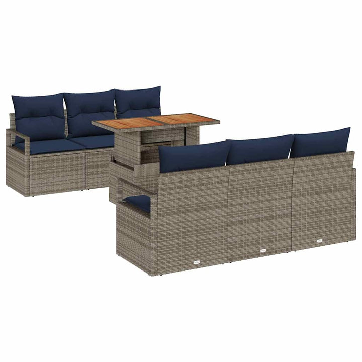 Havesofa Sæt med pude 7 pcs grå og marineblå