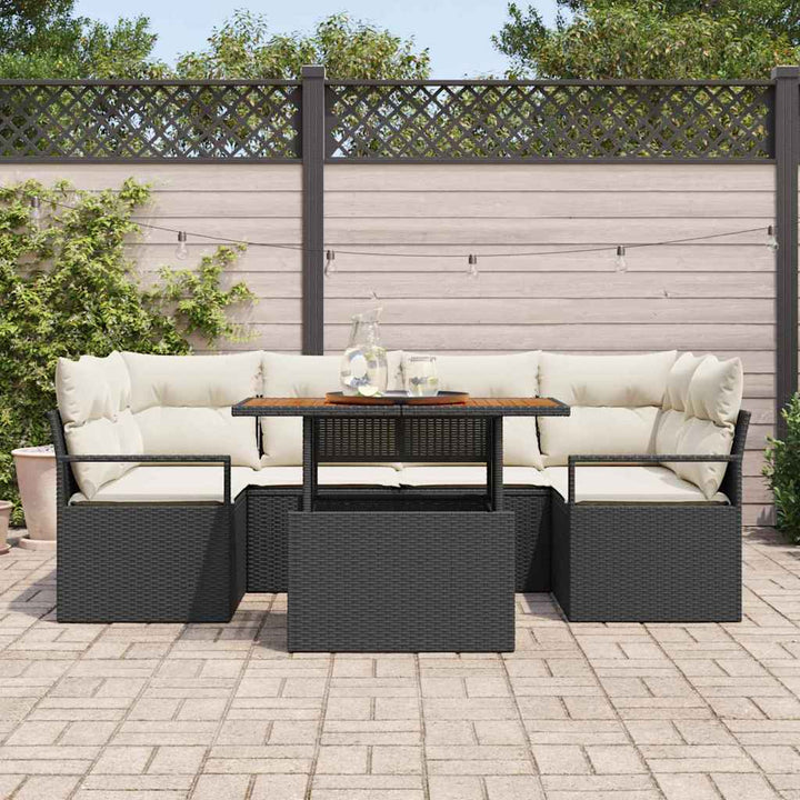 Havesofa Sæt med pude 7 pcs Sort og cremefarvet
