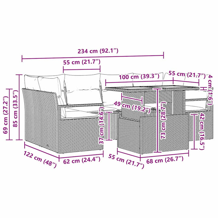 Havesofa Sæt med pude 7 pcs Sort og cremefarvet