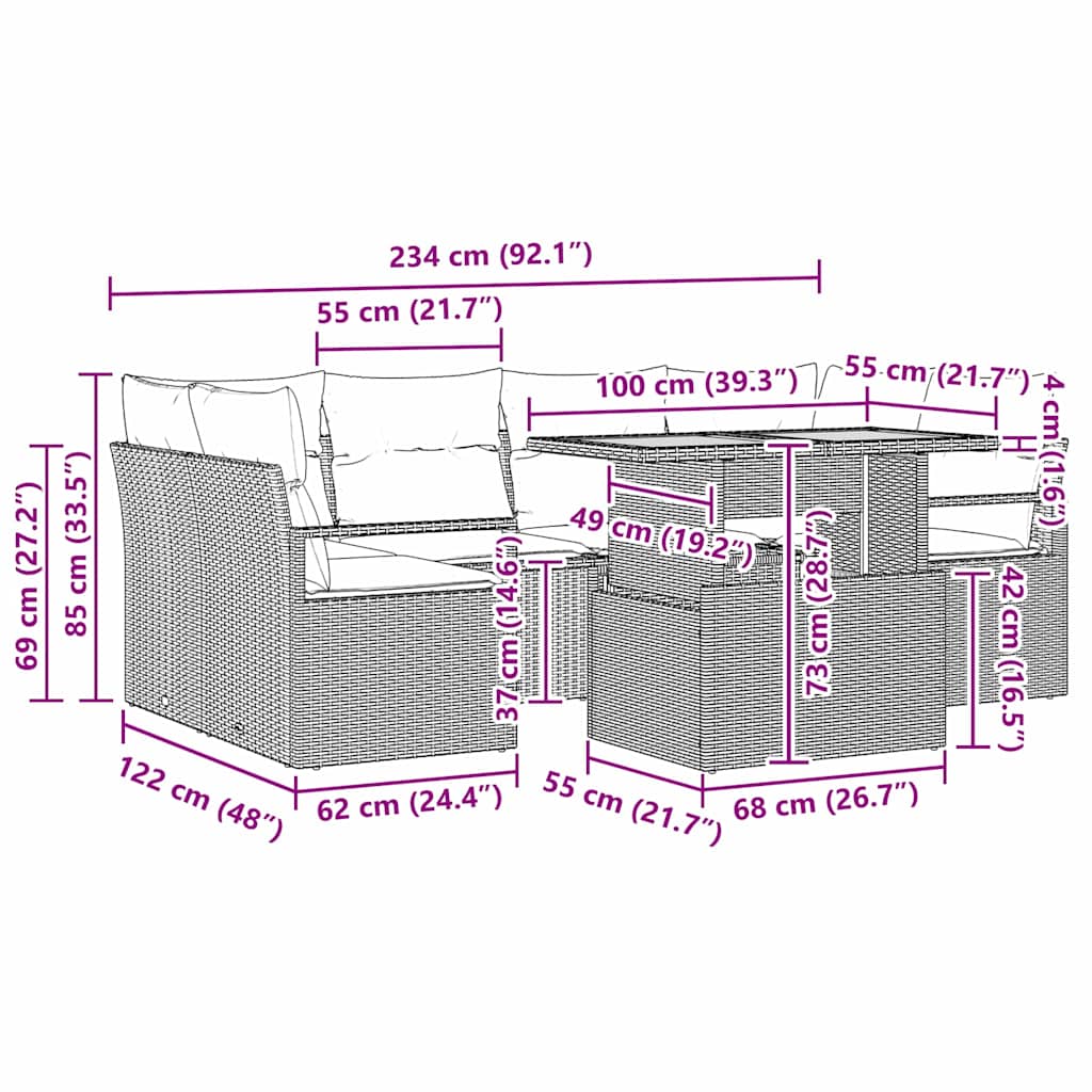 Havesofa Sæt med pude 7 pcs beige og lysegrå
