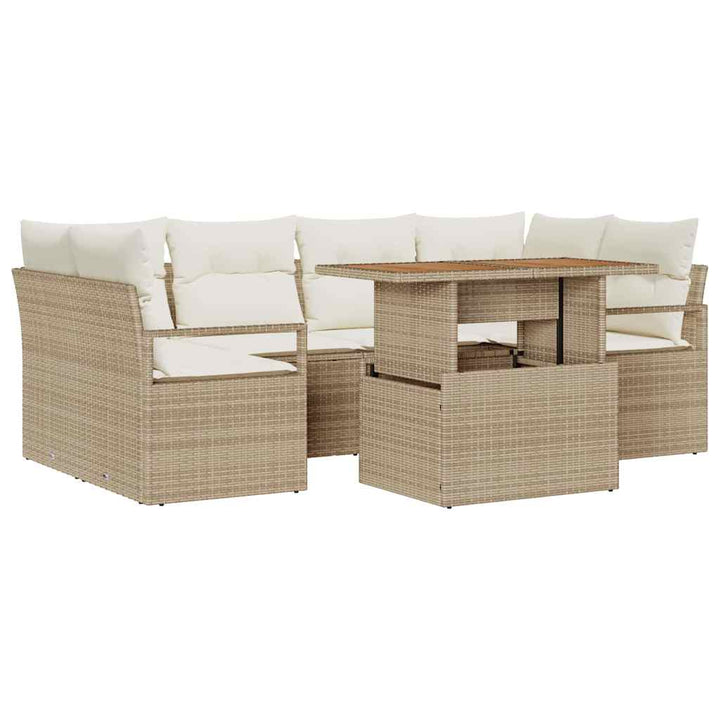 Havesofa Sæt med pude 7 pcs beige og cremefarvet