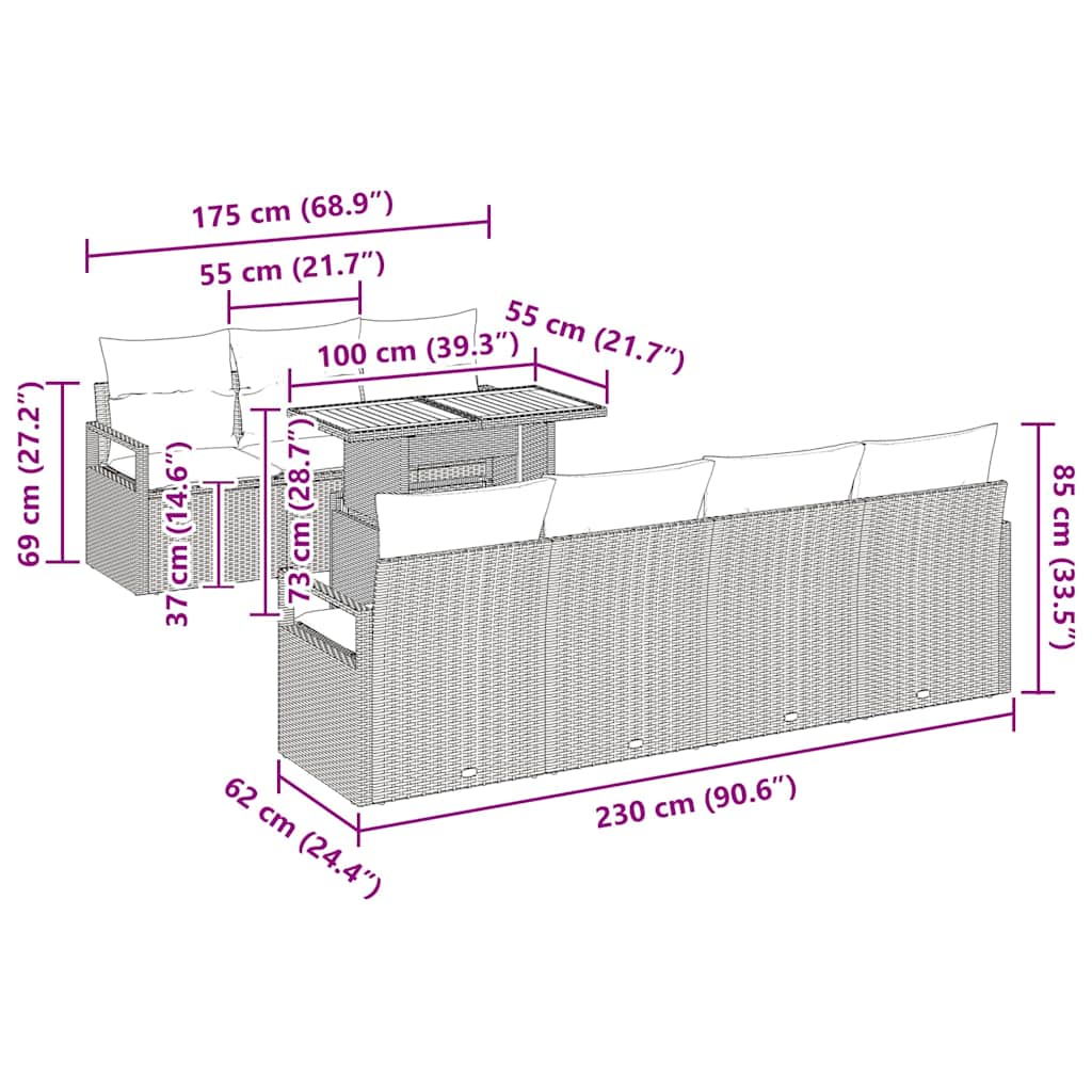 Havesofa Sæt med pude med pude 8 pcs Sort og Brunt