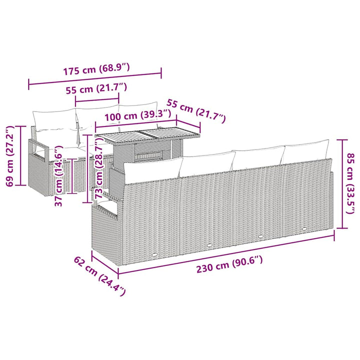 Havesofa Sæt med pude med pude 8 pcs Sort og Brunt