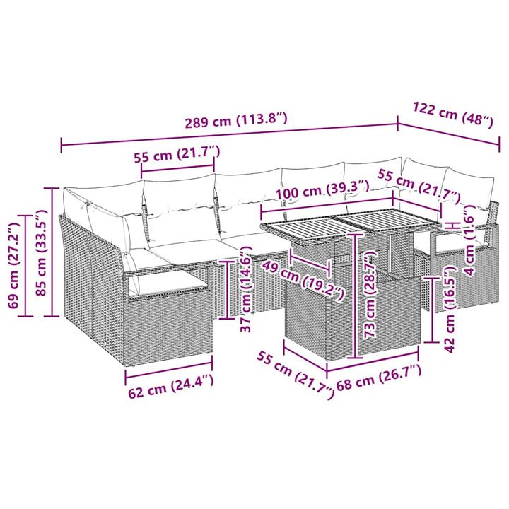 Havesofa Sæt med pude 8 pcs Grå og Brun