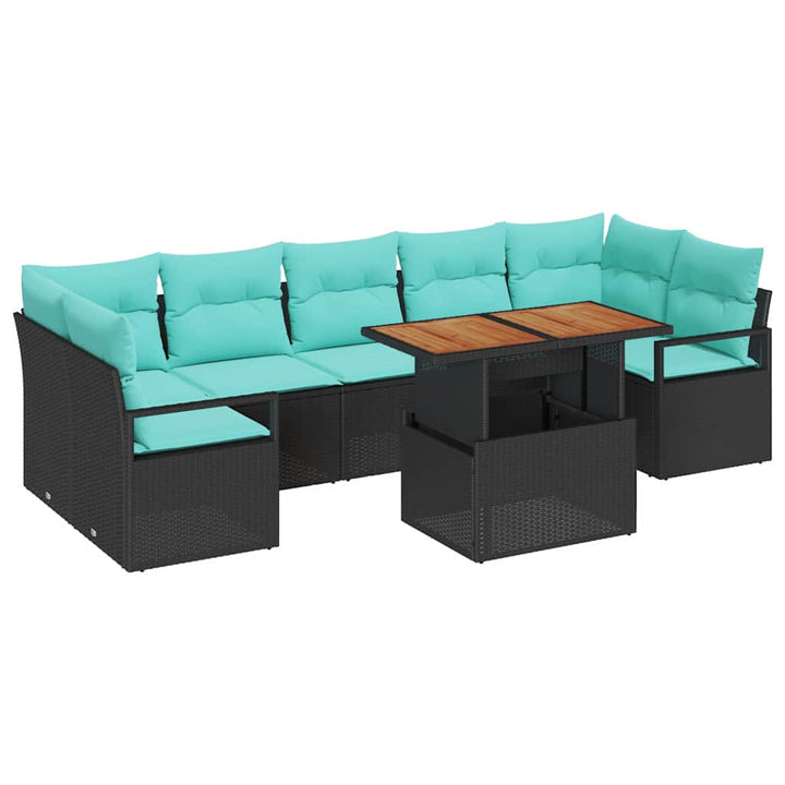 Havesofa Sæt med pude 8 pcs Sort og Blågrøn