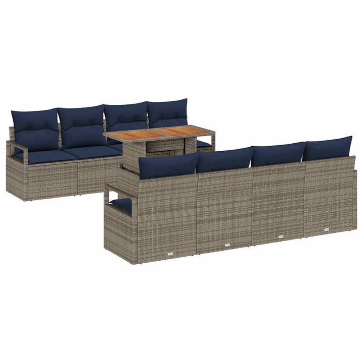 Havesofa Sæt med pude 9 pcs Grå og Marineblå