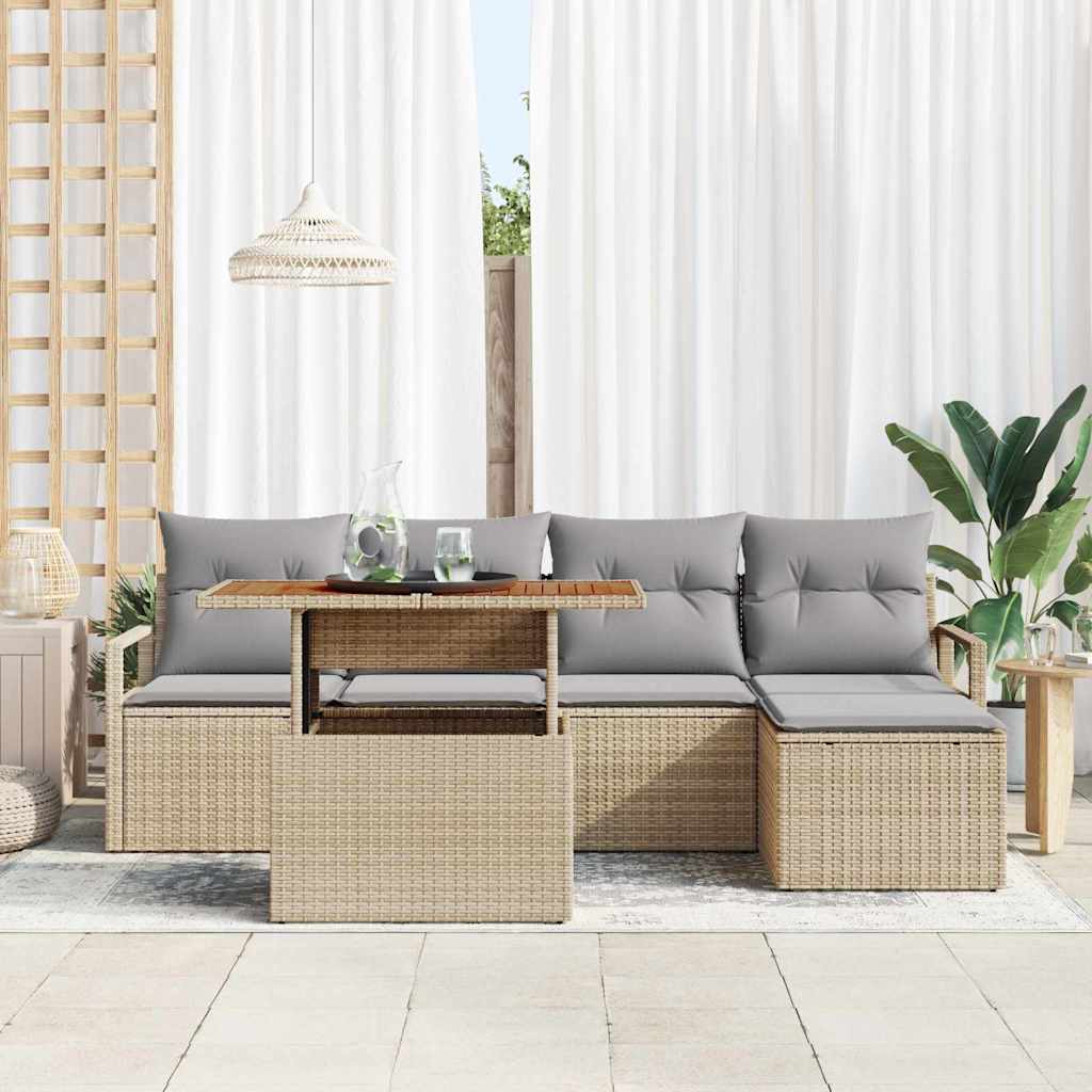 Havesofa Sæt 6 pcs Beige og grå