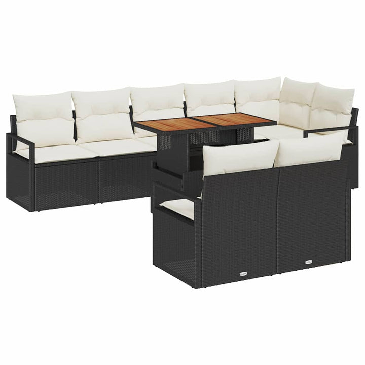 Havesofa Sæt med pude med pude 9 pcs Sort og Cream