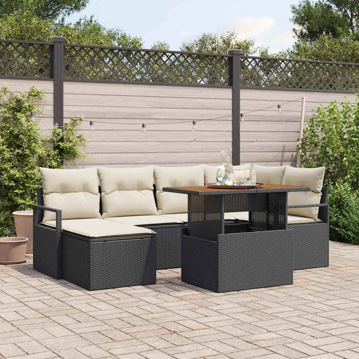 Havesofa Sæt 7 stk. Sort polyrattan