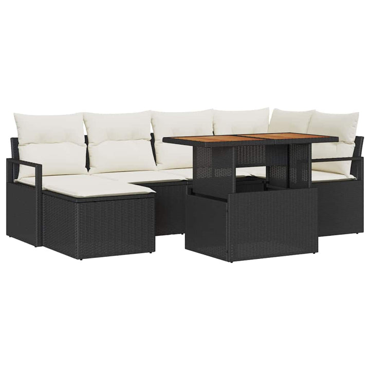 Havesofa Sæt 7 stk. Sort polyrattan