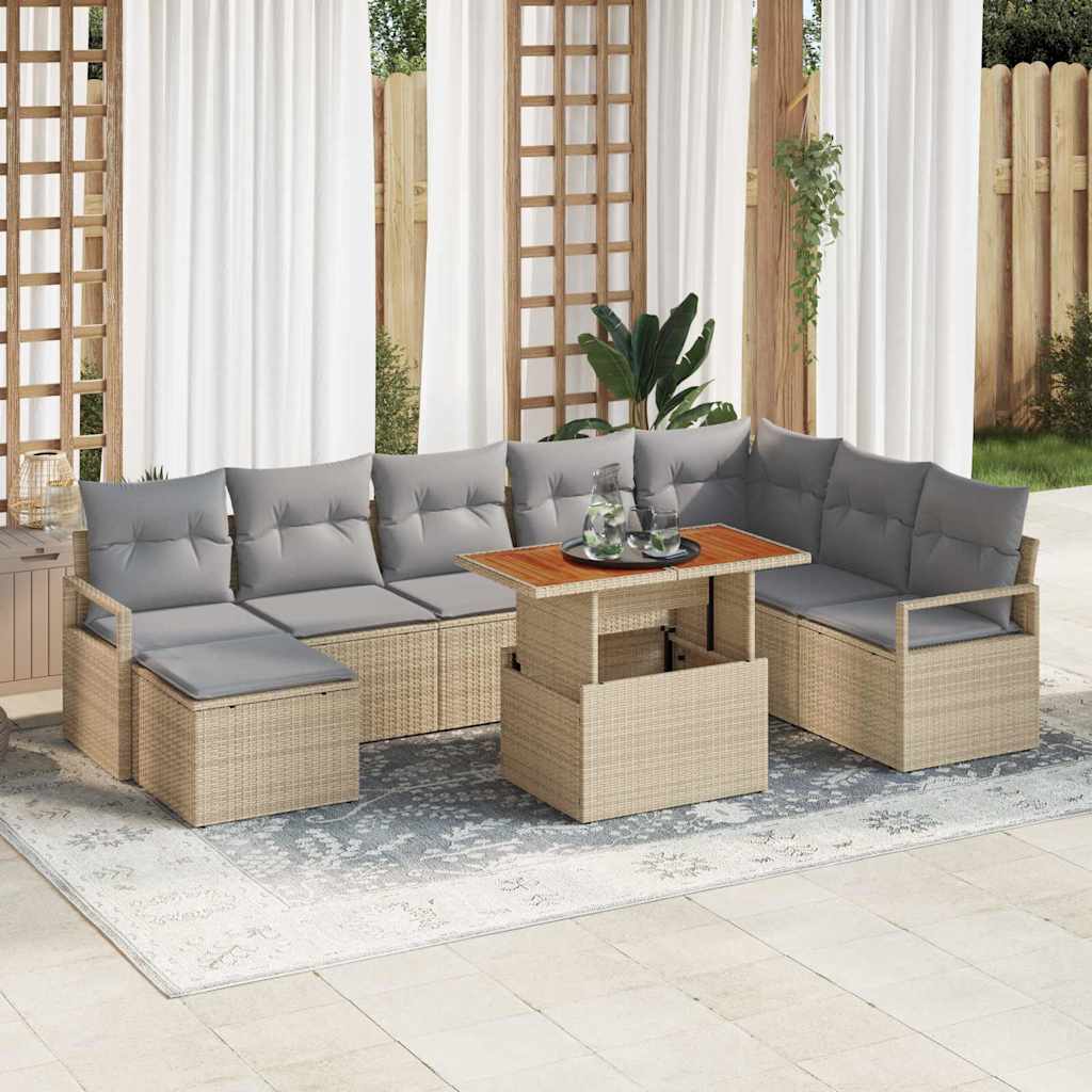 Havesofa Sæt 9 pcs Beige og grå