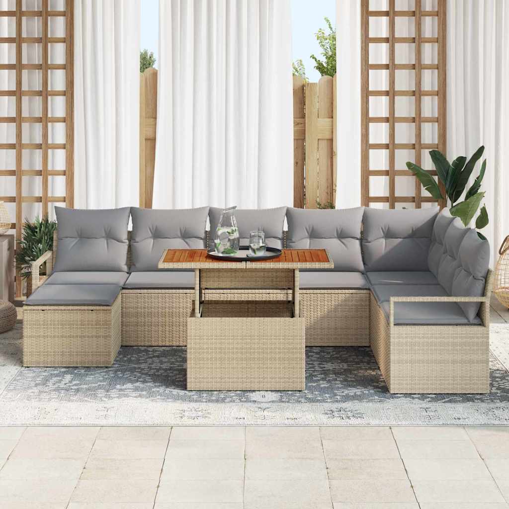 Havesofa Sæt 9 pcs Beige og grå