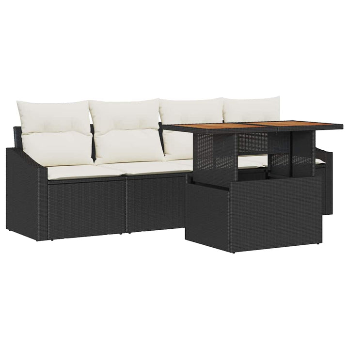 Havesofa Sæt med pude 5 pcs Sort Poly rattan