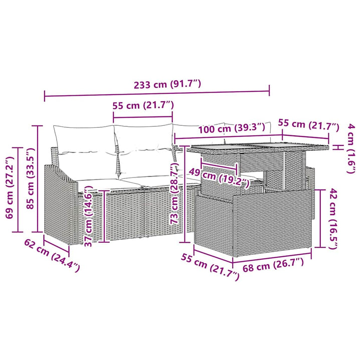 Havesofa Sæt med pude 5 pcs Sort Poly rattan
