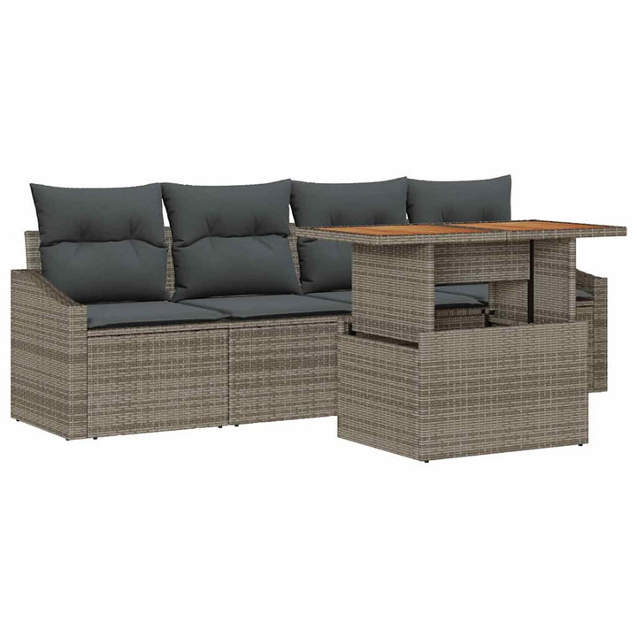 Havesofa Sæt med pude 5 pcs Grå Poly rattan