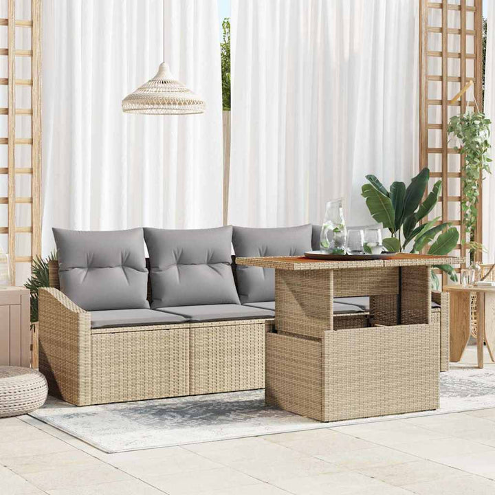 Havesofa Sæt med pude 5 pcs Beige Poly rattan