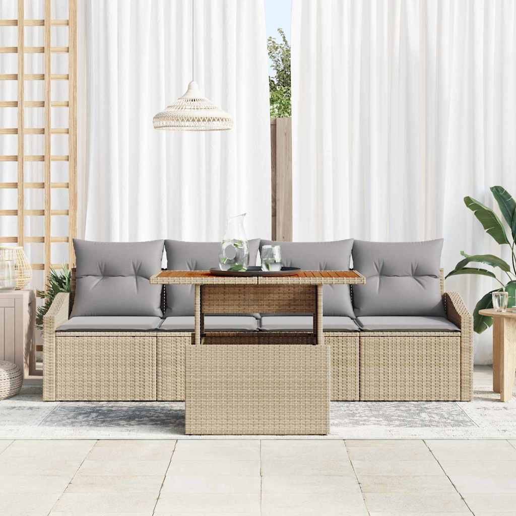 Havesofa Sæt med pude 5 pcs Beige Poly rattan