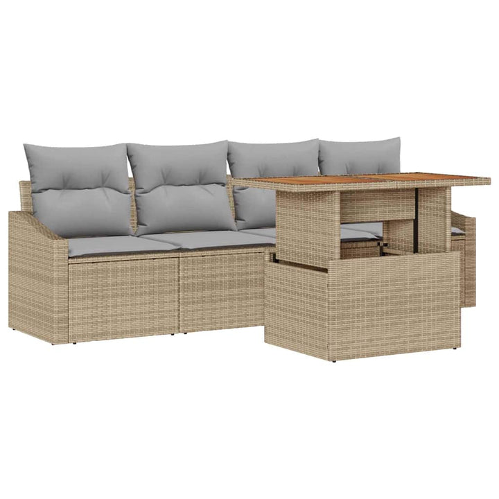 Havesofa Sæt med pude 5 pcs Beige Poly rattan