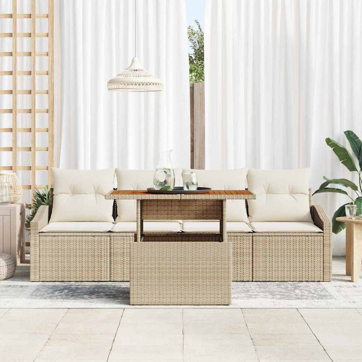 Havesofa Sæt 5 pcs Beige Poly rattan
