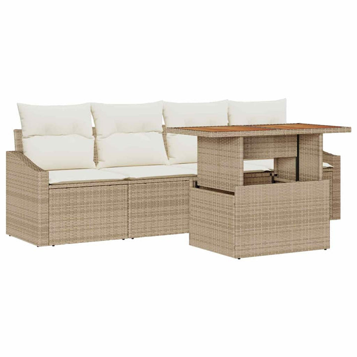 Havesofa Sæt 5 pcs Beige Poly rattan