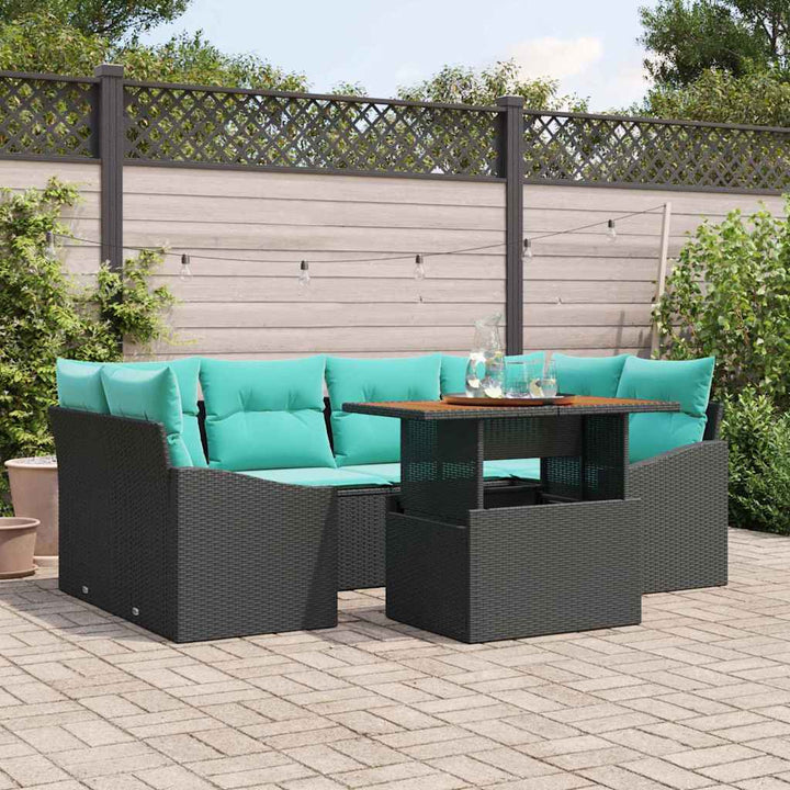 Havesofa Sæt 7 stk. 6-Antal sæder Sort og Teal polyrattan