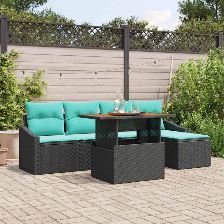 Havesofa Sæt 6 pcs Sort og Teal polyrattan
