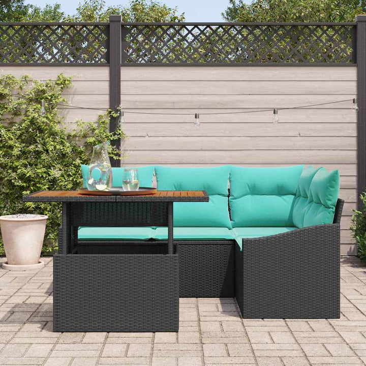 Havesofa Sæt 5 stk. 4-Antal sæder Sort og Teal polyrattan