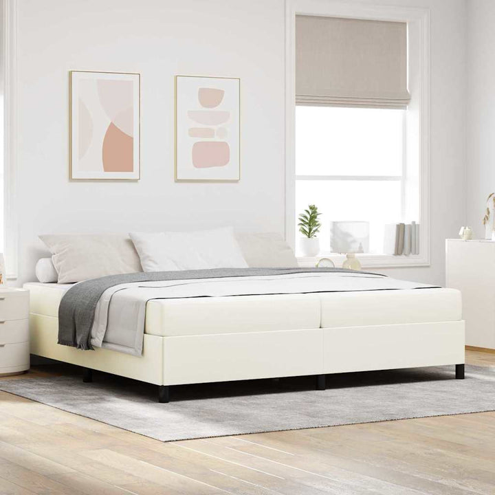 Sengestel med madras Creme 200 x 200 cm Stof