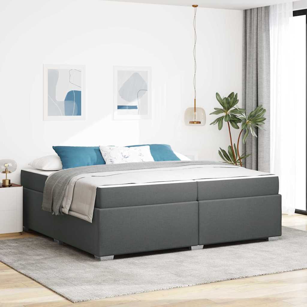 Sengestel med madras Mørkegrå 200 x 200 cm Stof