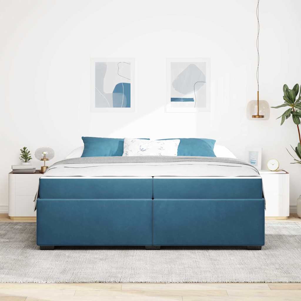 Sengestel med madras Mørk blå 200 x 200 cm Stof