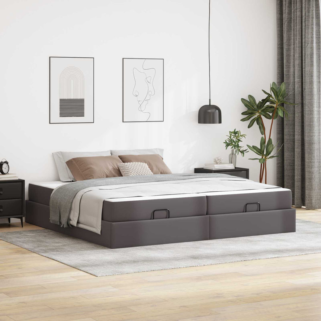 Sengeramme med madras med madras 2 pcs Grå PVC