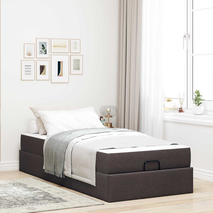 Sengeramme med madras 2 pcs Gyldenbrun Stof