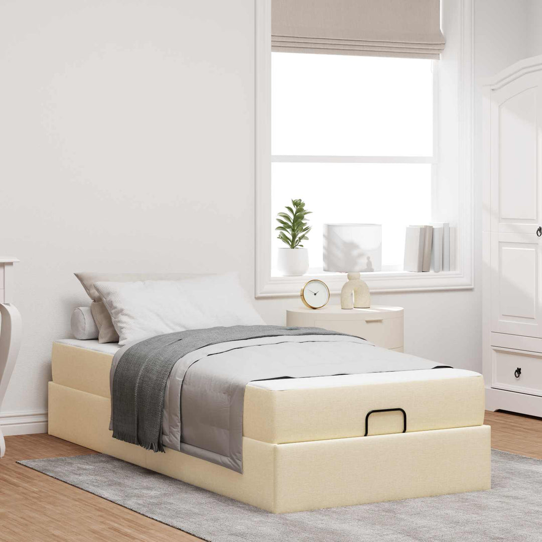 Sengeramme med madras 2 pcs Creme Stof
