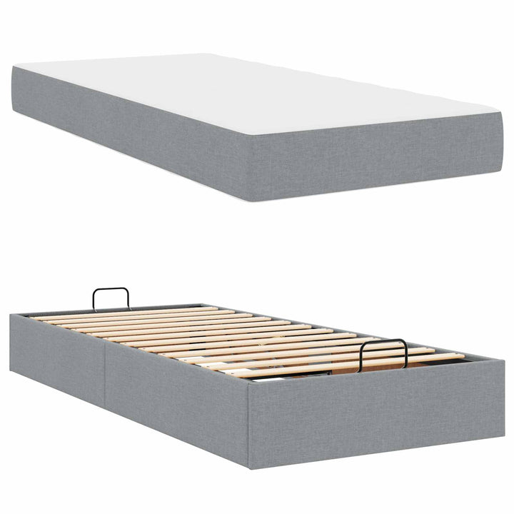 Sengeramme med madras 2 pcs Lysegrå Stof