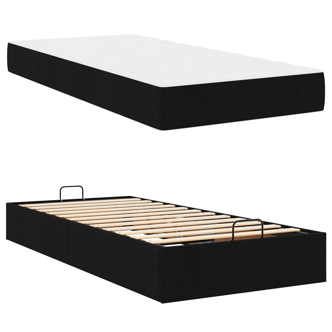 Sengeramme med madras 2 pcs Sort Stof