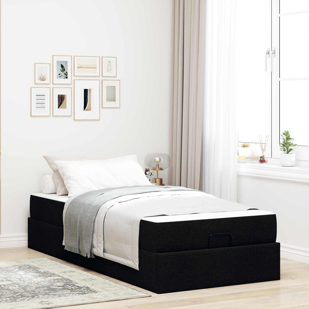 Sengeramme med madras 2 pcs Sort Stof