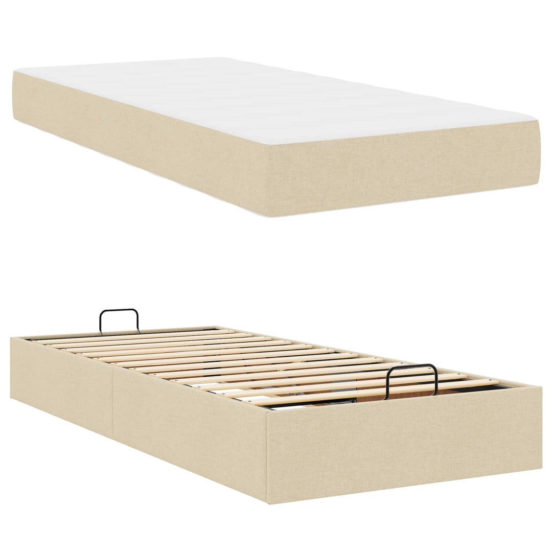 Sengeramme med madras 2 pcs Creme Stof