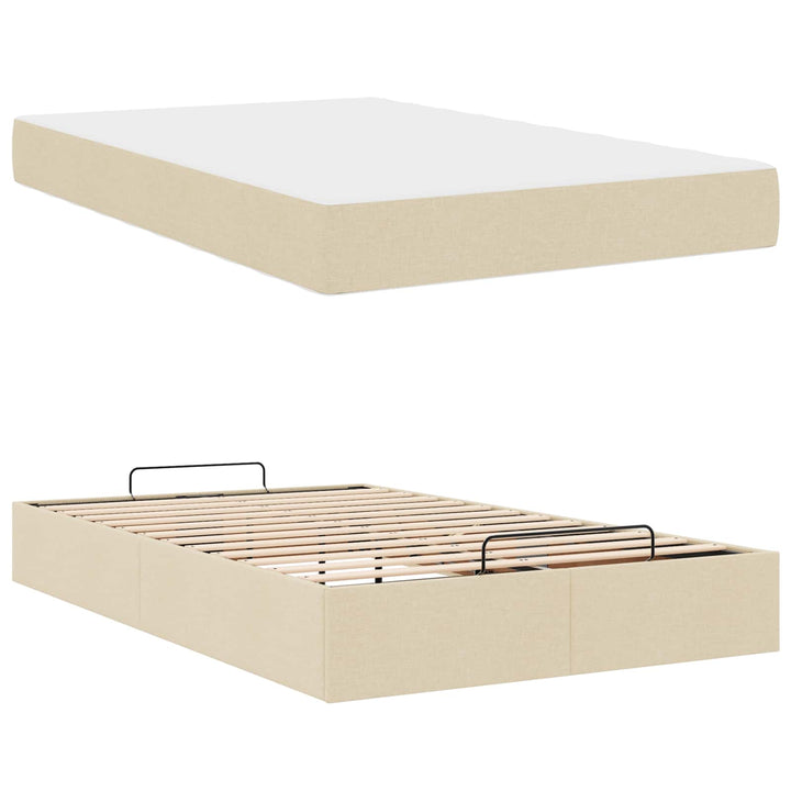 Sengeramme med madras 2 pcs Creme Stof