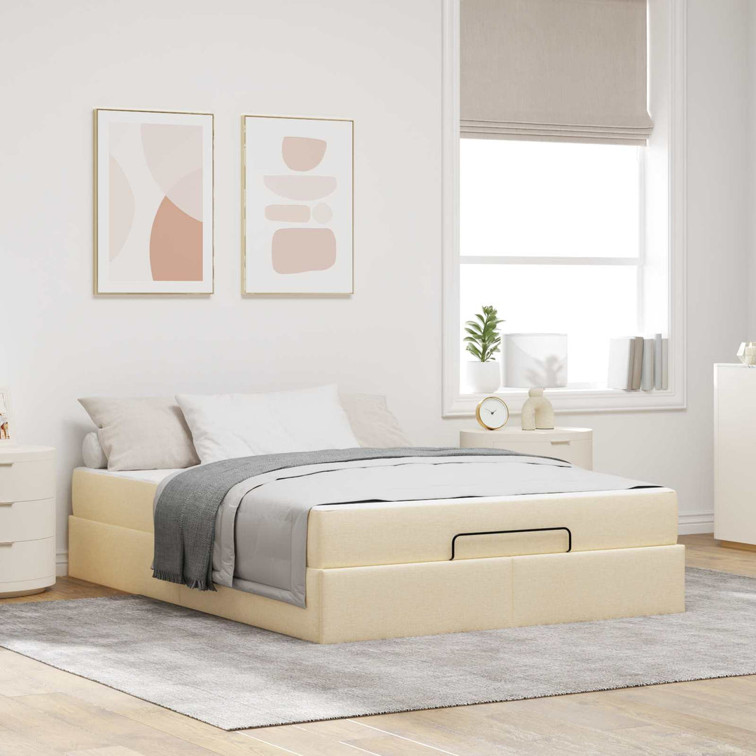 Sengeramme med madras 2 pcs Creme Stof