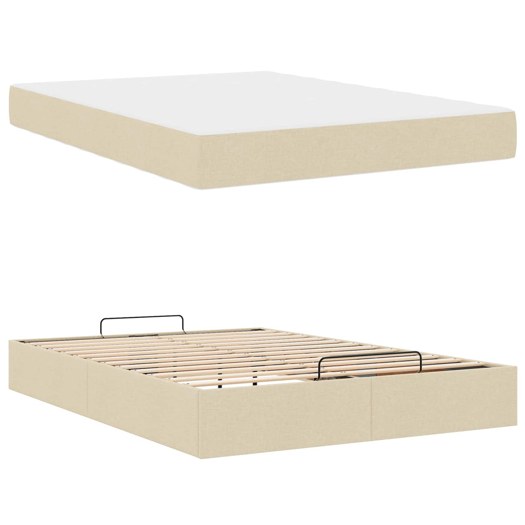 Sengeramme med madras 2 pcs Creme Stof