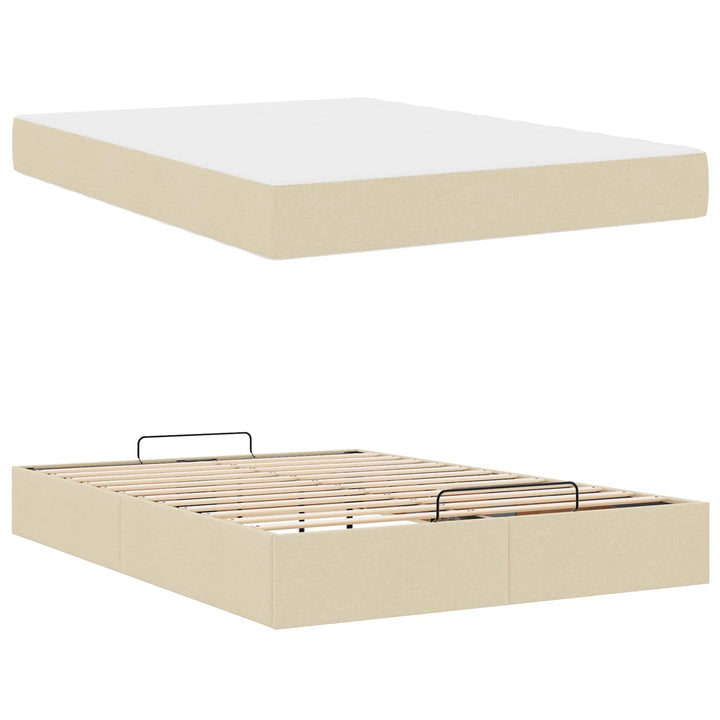 Sengeramme med madras 2 pcs Creme Stof
