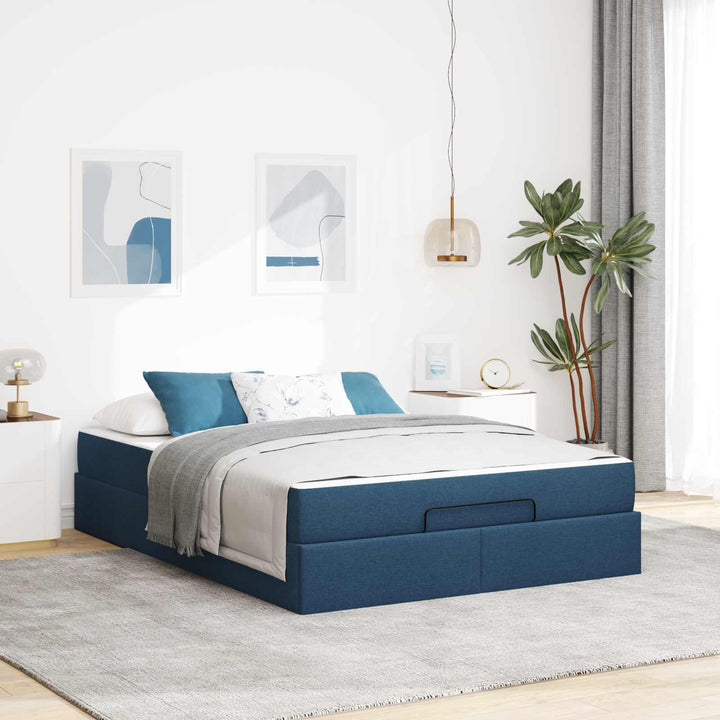Sengeramme med madras 2 pcs Blå Stof