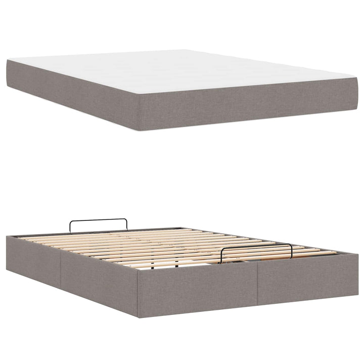 Sengeramme med madras 2 pcs Gråbrun Stof