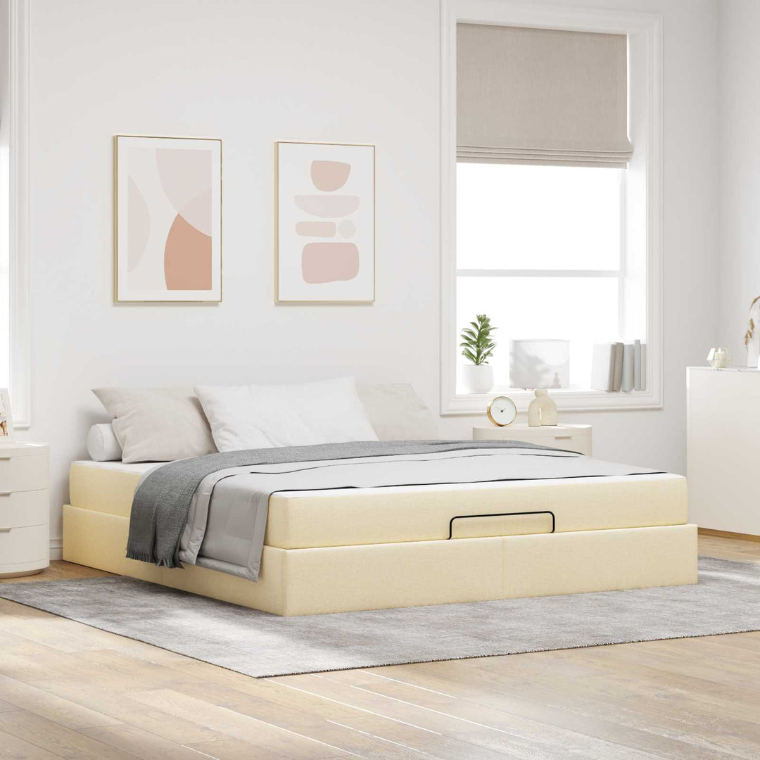 Sengeramme med madras 2 pcs Creme Stof
