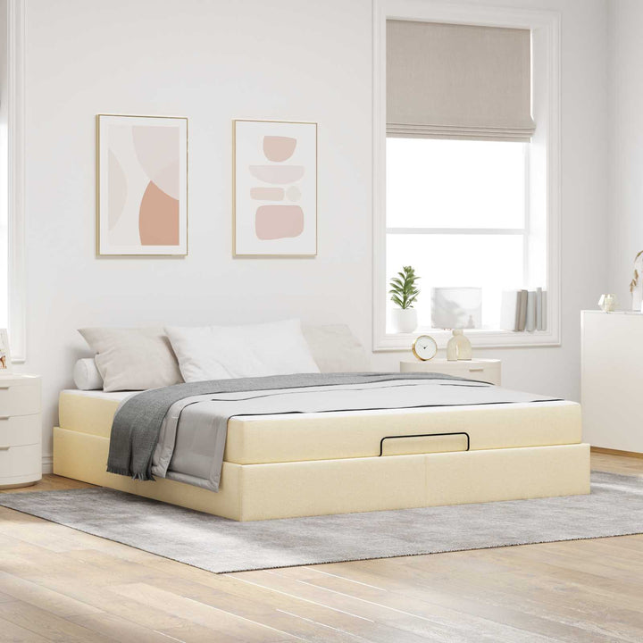 Sengeramme med madras 2 pcs Creme Stof