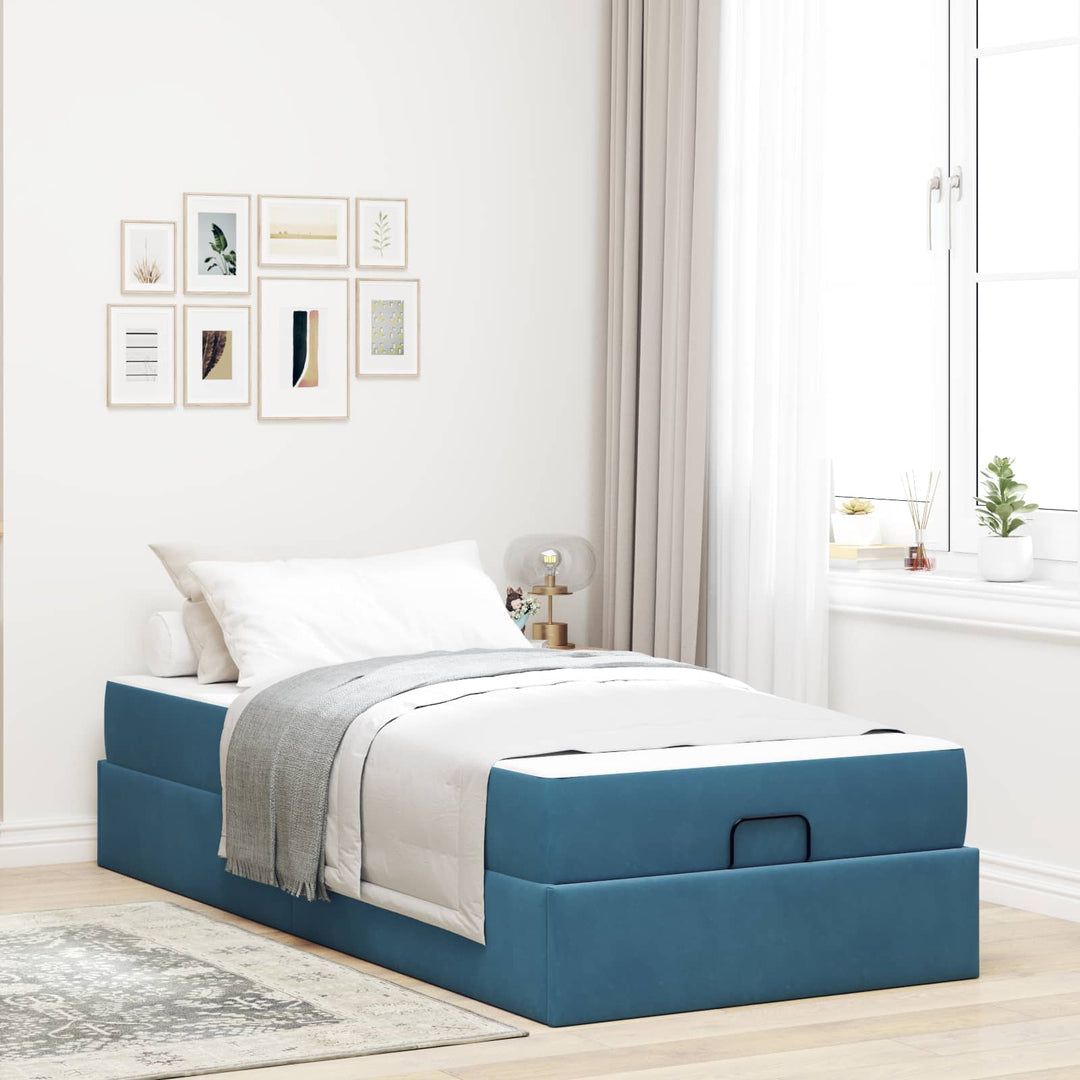 Sengeramme med madras 2 pcs Blå Fløjl