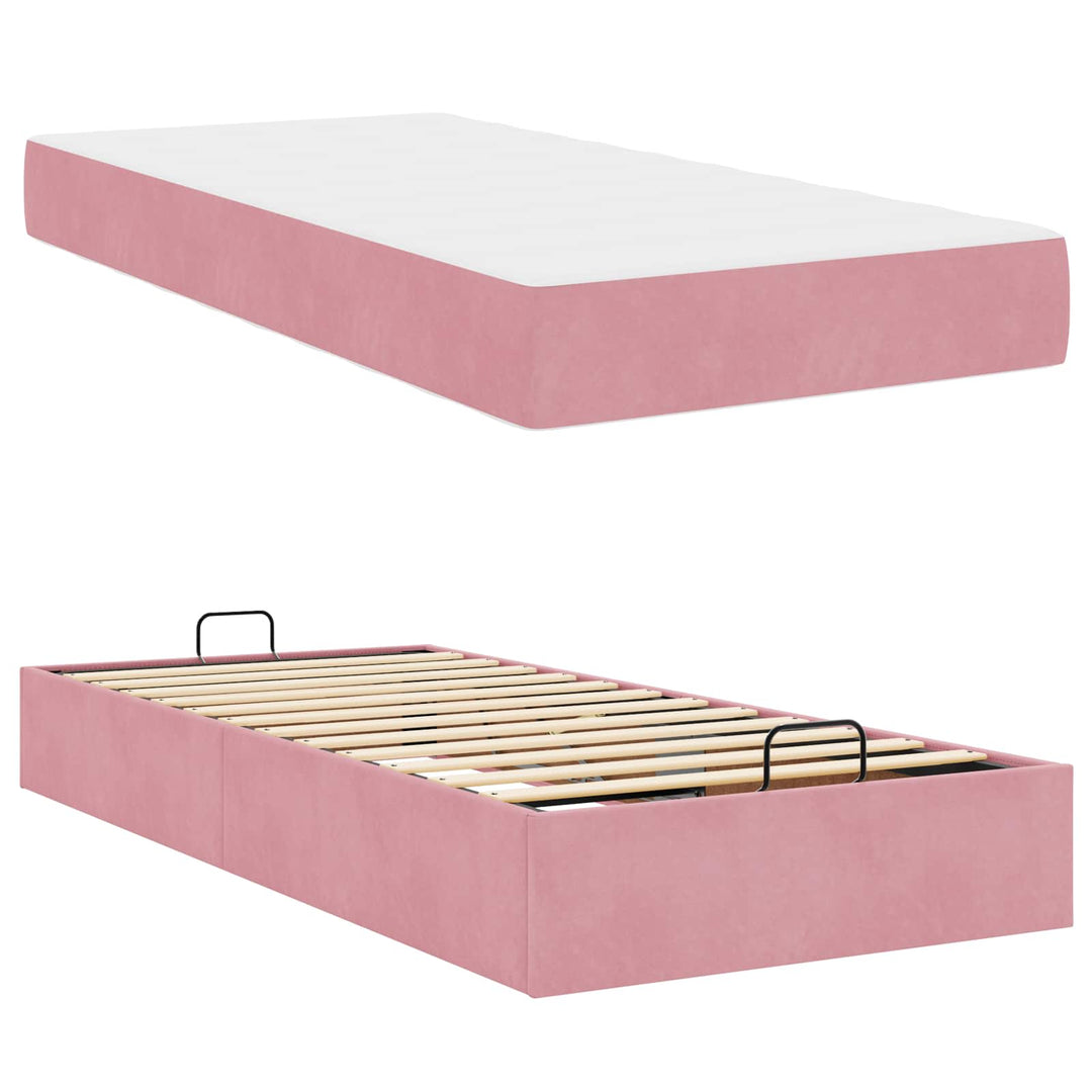 Sengeramme med madras 2 pcs Lyserød Fløjl