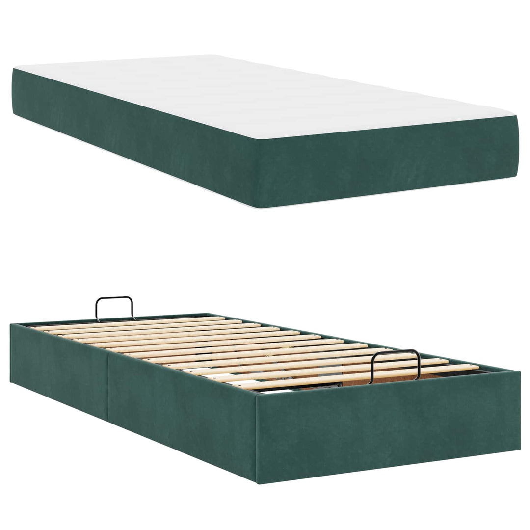 Sengeramme med madras 2 pcs Grøn Fløjl