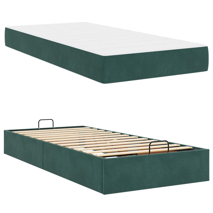 Sengeramme med madras 2 pcs Grøn Fløjl